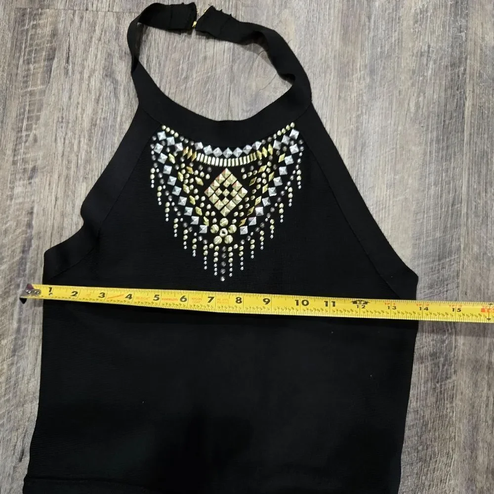🐢 BEBE Halter Midi Dress With Metal Studs. Size M Like New.